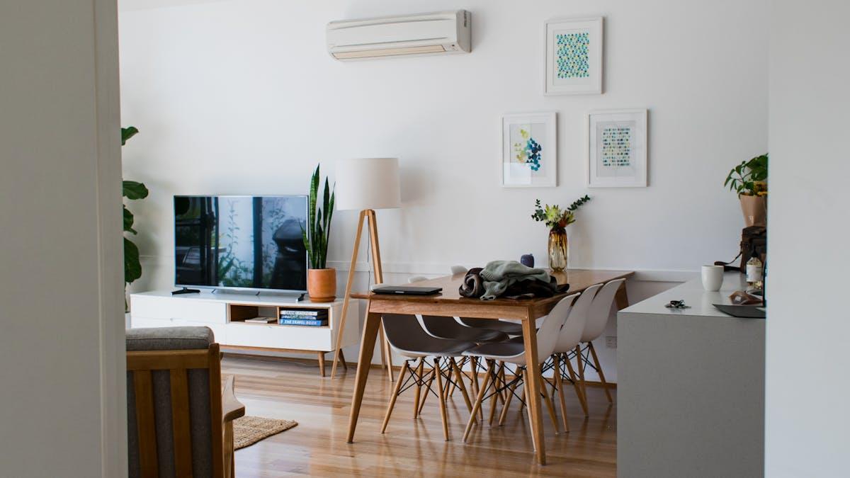Wall-mounted split system air conditioner in a modern home